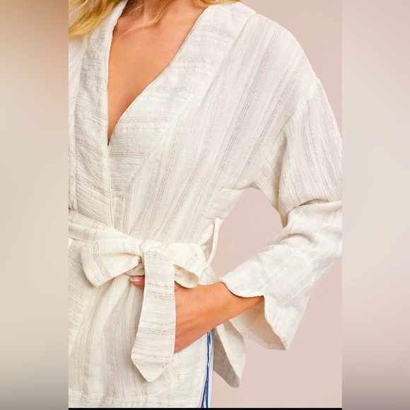 HEI HEI Anthropologie Amita Cream Gold Metallic Stripe Kimono Belted Jacket S - Picture 8 of 9